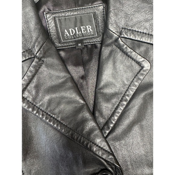 Vintage 90s Adler Collection Mens Black Leather Jacket Button Front Coat - Picture 7 of 8